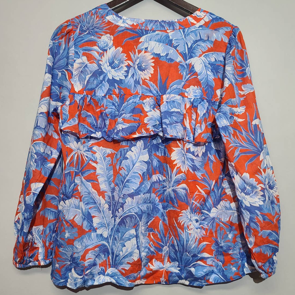 J Crew Long-Sleeve Floral Ruffle Ratti Rio Top - Picture 3 of 6
